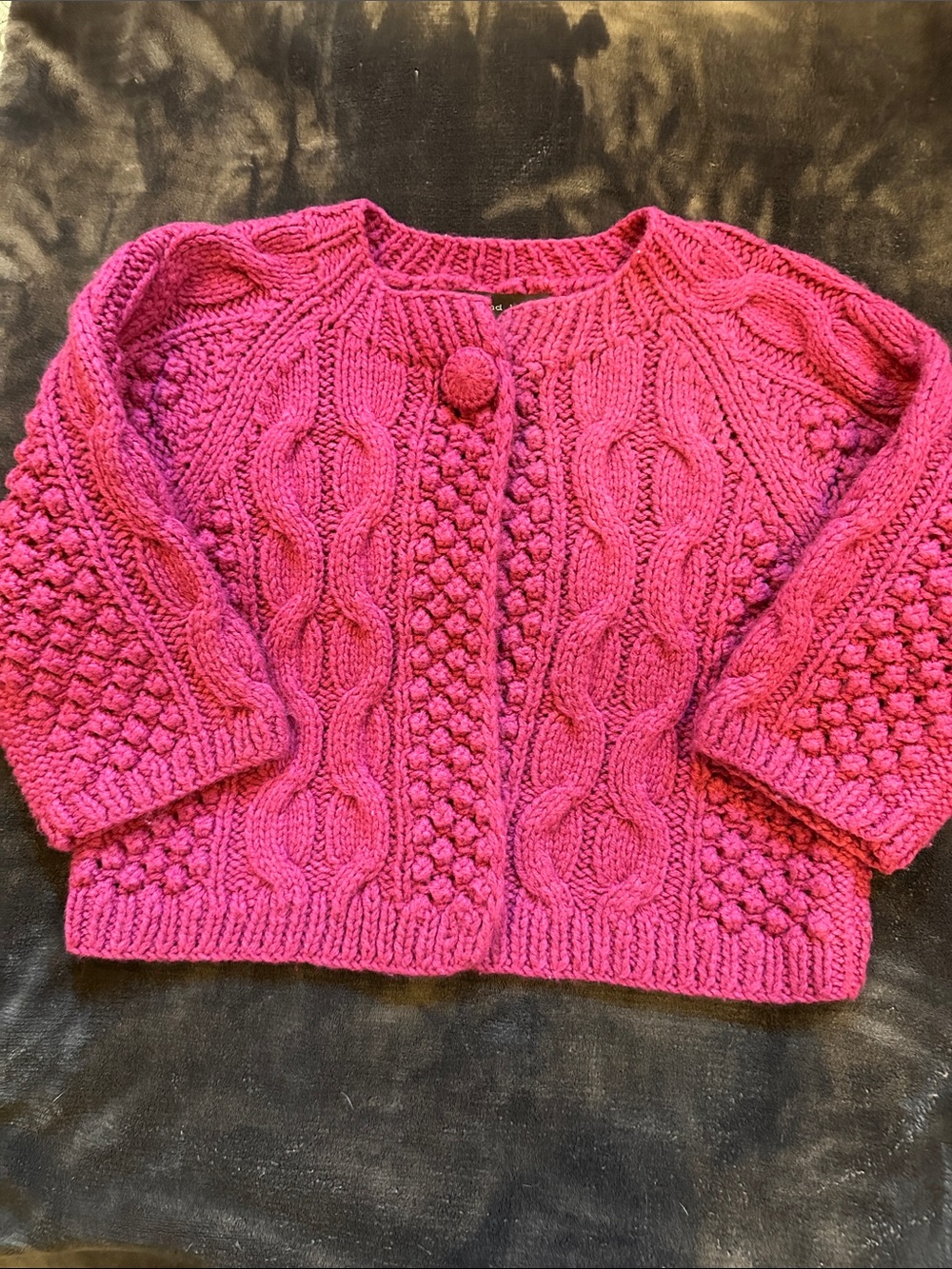 Women’s Chunky Cable Knit Cardigan Sweater - Raspberry